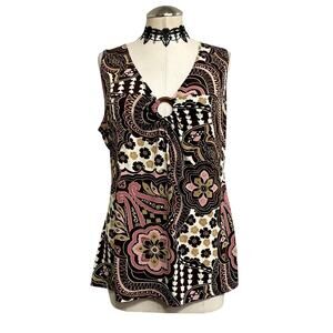 CKW Vtg Y2K 90's Pink Brown Paisley Earthy Fairy Core Boho Hippie Women's Blouse